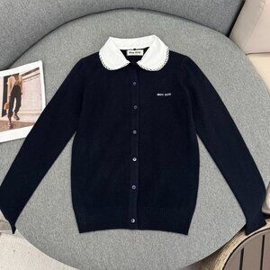 MIU MIU SS26 Embroidered Poplin Collar Cashmere Cardigan (Women's) Sz S